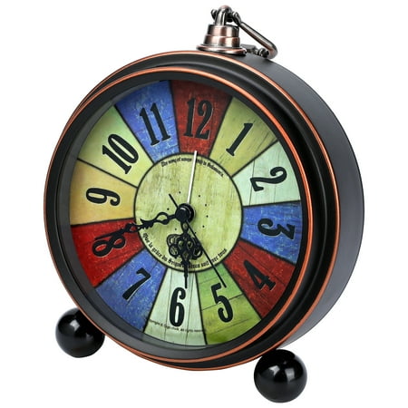 REGALWOVEN Vintage Mechanical Alarm Clock, Metal Casing, with Spherical Base, Ideal for Bedroom Nightstand Crown Pattern 5.3L x 1.8W x 7.5H