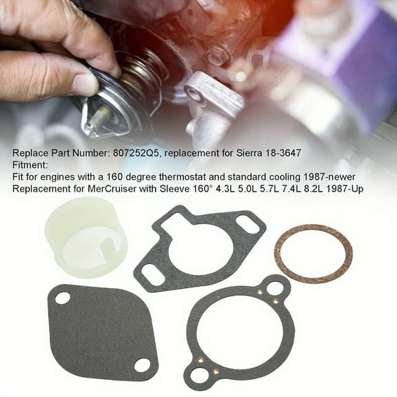 Boat Thermostat Kit Thermostat Gasket 807252Q5 Replacement for MerCruiser with Sleeve 160° 4.3L 5.0L 5.7L 7.4L 8.2L 1987 Up