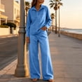 thumbnail image 5 of QQZ Wide Leg Pants 2 Piece Set For Women, Denim Long Sleeve Collared Top & Palazzo Pants Casual Outfit, 5 of 7