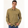 thumbnail image 3 of Sobrecamisa informal de manga larga para hombre, con bolsillos abotonados, color caqui liso, camisa de franela cepillada grande Unique Bargains Camisa, 3 of 6
