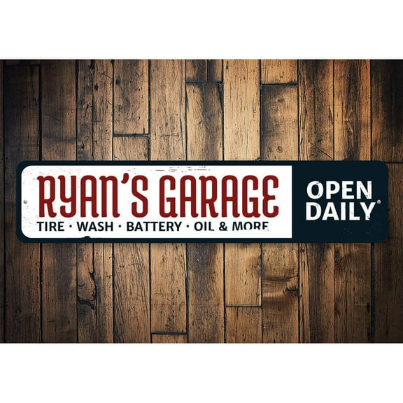 Garage Open Daily Novelty Decor, Metal Wall Sign - 4x18 Inches