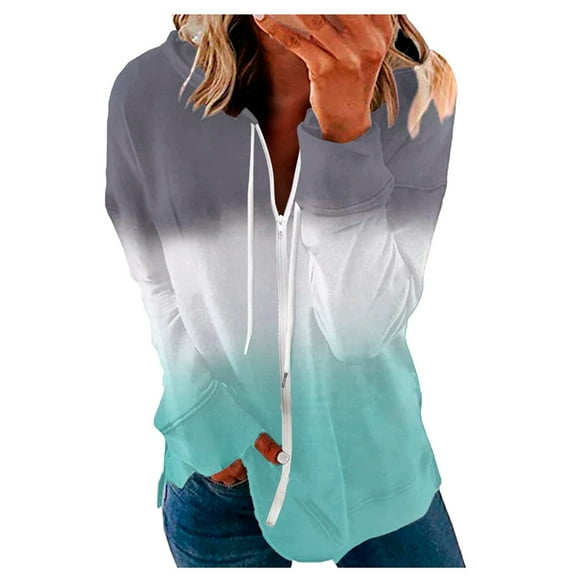 Abcnature Women Casual Zipper V Neck Long Sleeve Loose Soft Tops Tunic Blouse Coat Plus Size Tops for Ladies Autumn Winter Casual Loose Tunic Blouse Blue S