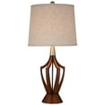 thumbnail image 2 of 360 Lighting St. Claire Modern Mid Century Table Lamp 30 3/4" Tall Wood USB Charging Port Fabric Drum Shade for Bedroom Living Room Office House Home, 2 of 9