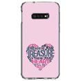 thumbnail image 1 of DistinctInk Clear Shockproof Hybrid Case for Samsung Galaxy S10e (5.8" Screen) - TPU Bumper, Acrylic Back, Tempered Glass Screen Protector - For Where Your Treasure Is There Your Heart Will Be, 1 of 2