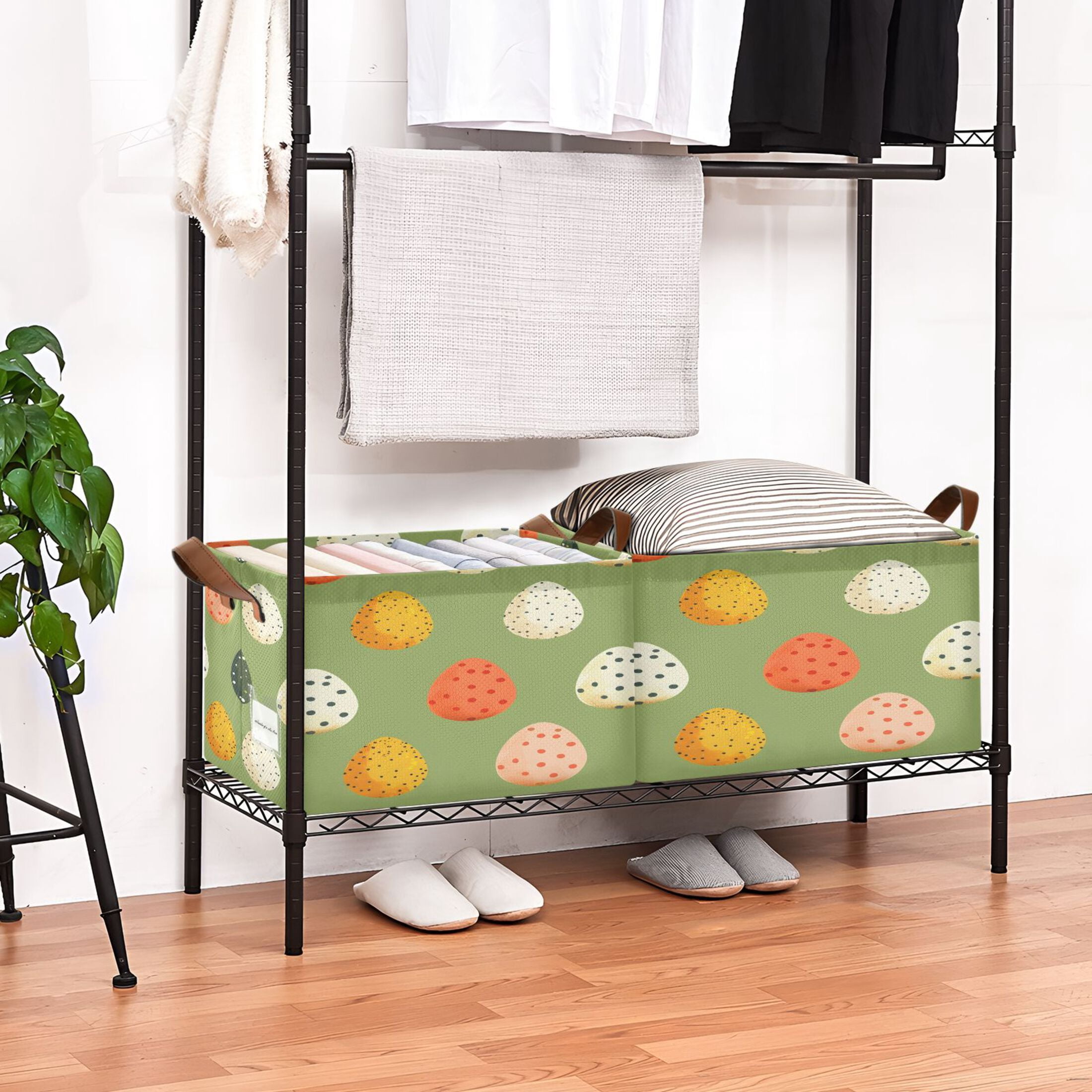 Ryvnso Easter Eggs Polka Dots Storage Bins Large Basket Foldable Cube Toys Organizer with Handles 2 PCs