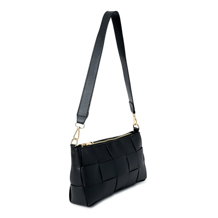 Jane & Berry Women's Woven Faux Leather Shoulder Bag Black 