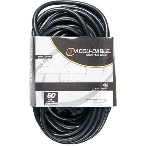 50 ft. 12 AWG 3 Gauge Edison Extension Cord with Three Plugs, Black