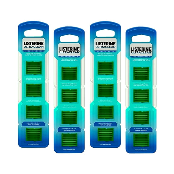 Listerine Ultraclean Access Flossers .. Disposable Heads Fresh Mint .. Crystals 28 Each (Pack .. of 4)