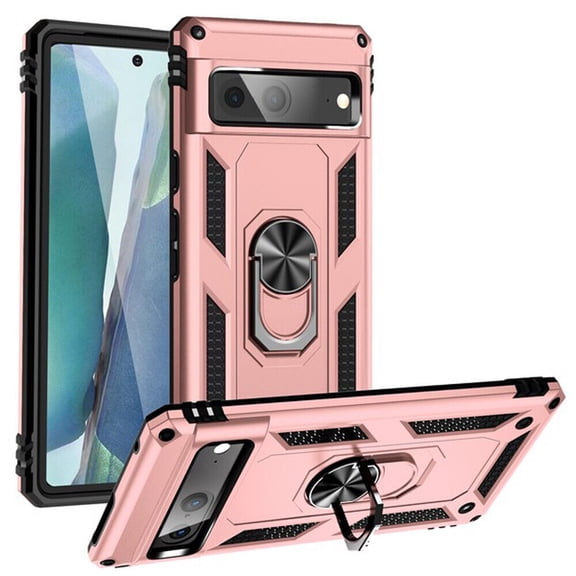 Kaleidio Case For Google Pixel 7 (2022) [Hybrid Protector] Rubberized Shockproof [Ring Stand] 2-Piece Armor Cover [Rose Gold/Black]