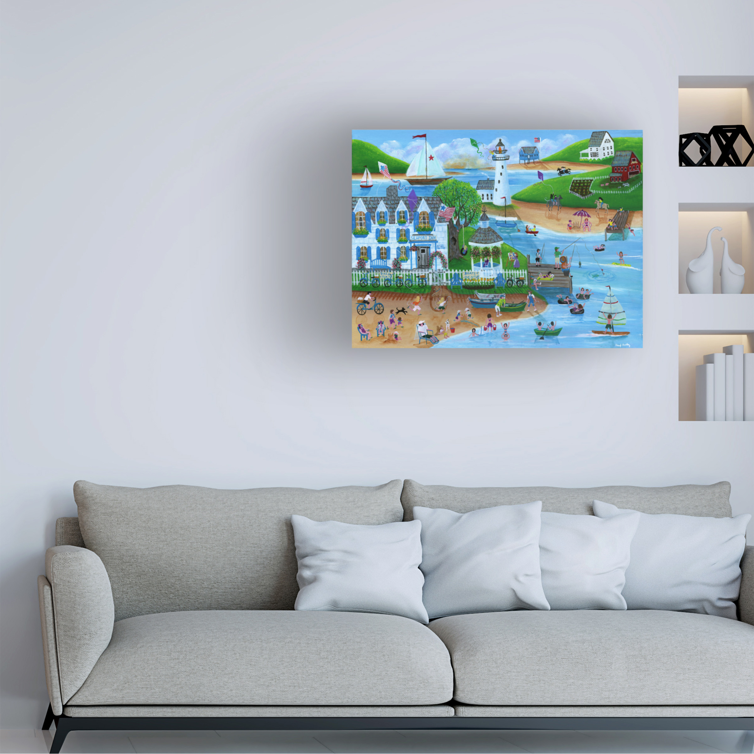 Trademark Fine Art 'Folk Art Summertime Fun at Seaport Inn' Canvas Art by Cheryl Bartley