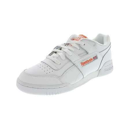 Reebok Men's Workout Plus Mu White / Bright Lava Ankle-High Leather Fashion Sneaker - (Best Workout Sneakers For Bad Knees)
