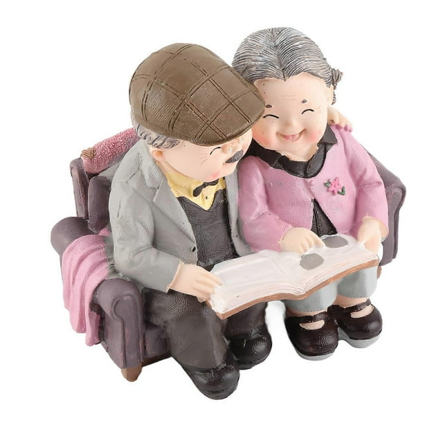 Figurine de couple en résine, vieil homme et femme heureux, ornement pour décoration de mariage et de maison