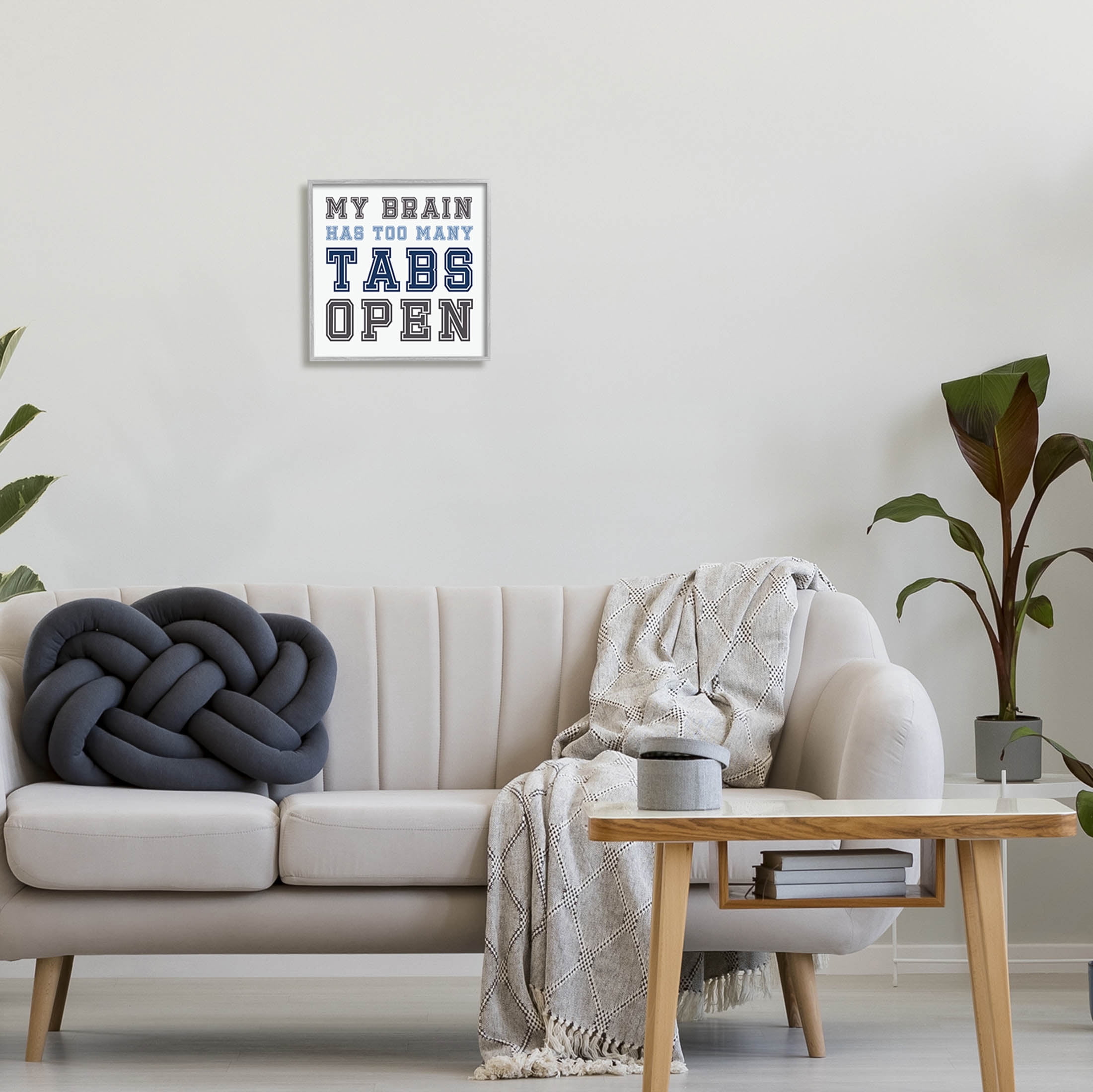 Stupell Industries Too Many Tabs Humorous Varsity Text Graphic Art Gray Framed Art Print Wall Art, Design by Leah Straatsma