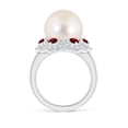 thumbnail image 2 of ANGARA Freshwater Cultured Pearl Floral Ring with Rubies in 14K White Gold for Women | June Birthstone, Birthday, Anniversary, Jewelry Gift for Women | Pearl Ring, 2 of 9