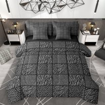 Manfei Leopard Cheetah Print Adult 7-Piece Bedding Comforter Set, Fashion Valentines Day King Bedding Sets, Buffalo Abstract Reversible Bed Sheets, Breathable Home Decor