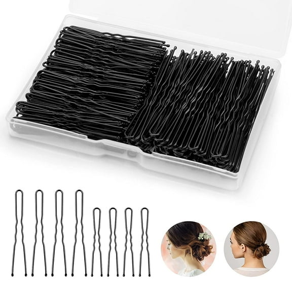 220pcs U Shaped Hair Pins, Hairpins for Buns, Black Bobby Pins for Kids Girls Women and Hairdressing Salon, Hair Accessories for All Hair Types (2IN & 2.4IN)