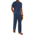 thumbnail image 2 of COOFANDY Men Linen Sets Outfits 2 Piece Casual Henley Shirts Casual Yoga Pants Set Hawaiian Beach Outfit Blue, 2 of 9
