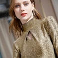 thumbnail image 5 of PIKADINGNIS Golden Hollow Out Womens Blouse Fashion Slim Fit Turtleneck Bottom Blouses Female Elegant Long Sleeve Shirts Tops, 5 of 6