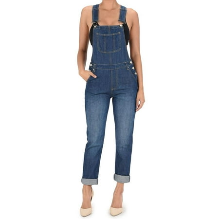 Bib Overalls Hi Back Zipper - American Bazi Women's Classic Long Overalls RJHO170 - BLUE - Large - D14D