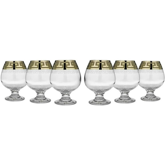 Crystal Goose, 13.5 Oz. Brandy Glasses with Gold Rim, Scotch Whiskey Bourbon Snifters on a Stem, Wedding Drinkware, Gift Box Set of 6