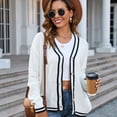 thumbnail image 5 of SWSMCLT Women's Long Sleeve Sweater Button Up Knit Cardigan Loose Fit Baggy Sweater Warm Spring Soft Fall Fashion School Y2K Contrast Color Striped White Large, 5 of 5