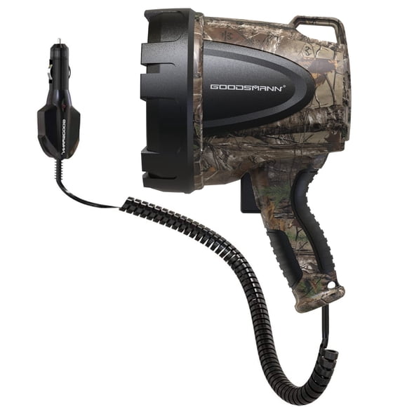 GOODSMANN Foco Caza Camo Focos portátiles de mano 1500 lúmenes Realtree Xtra Halógeno Barco con cable 12 V Foco enchufable para exteriores con bolsa Oxford Tactic Pro H102-01