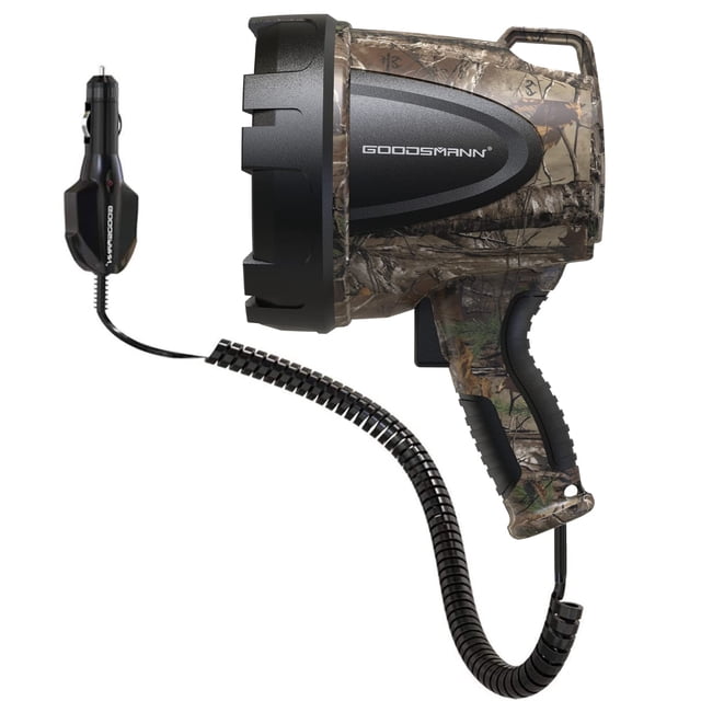 GOODSMANN Foco Caza Camo Focos portátiles de mano 1500 lúmenes Realtree Xtra Halógeno Barco con cable 12 V Foco enchufable para exteriores con bolsa Oxford Tactic Pro H102-01