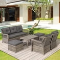 thumbnail image 6 of Vicluke 6 Piece Patio Furniture Set, Wicker Outdoor Conversation Sofa Set w/ 2 Ottomans, Storage Coffee Table, Rattan Outdoor Sectional for Deck Backyard Porch (7 Seats, Gray), 6 of 7