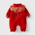 thumbnail image 2 of Coerni Baby Toddler Girls Chinese New Years Romper Outfit Long Sleeve Ribbed Bodysuit 3 6 9 12 18 Month Baby Girl Clothes, 2 of 9