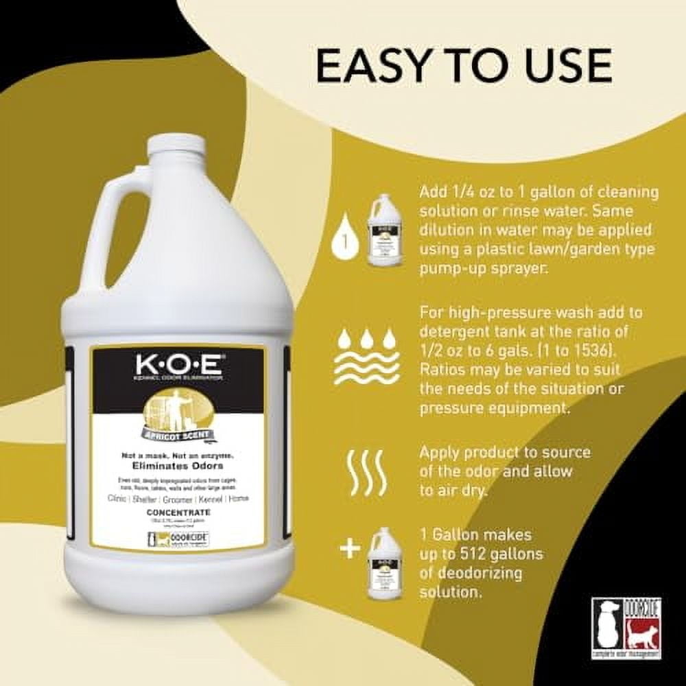 Thornell Odor Eliminator 128oz Concentrate – K.O.E. Apricot Odor Eliminator for Strong Odor for Cages, Runs & More – Pet Odor Eliminator for Home & Kennel w/Safe, Non-Enzymatic Formula