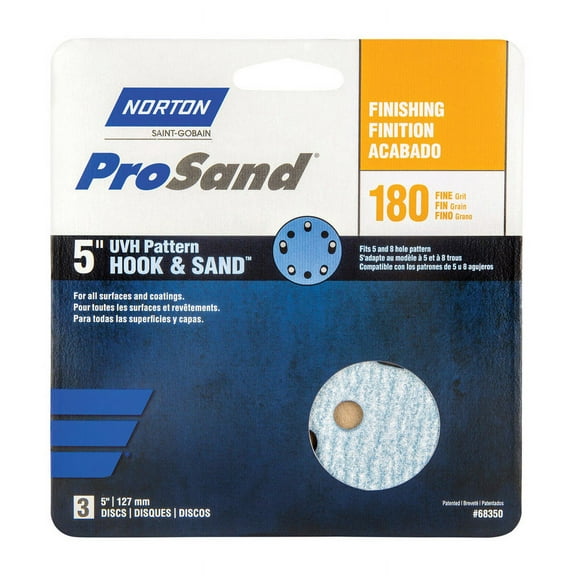 Norton 07660768350 ProSand Universal Vacuum Sanding Disc, Grit 180, 5", 3 Piece