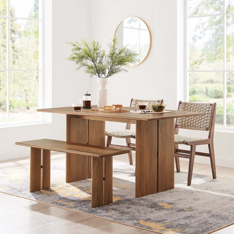 Modway Amistad 60" Solid Wood Dining Table - Modern Farmhouse Rectangular Table In Walnut Finish