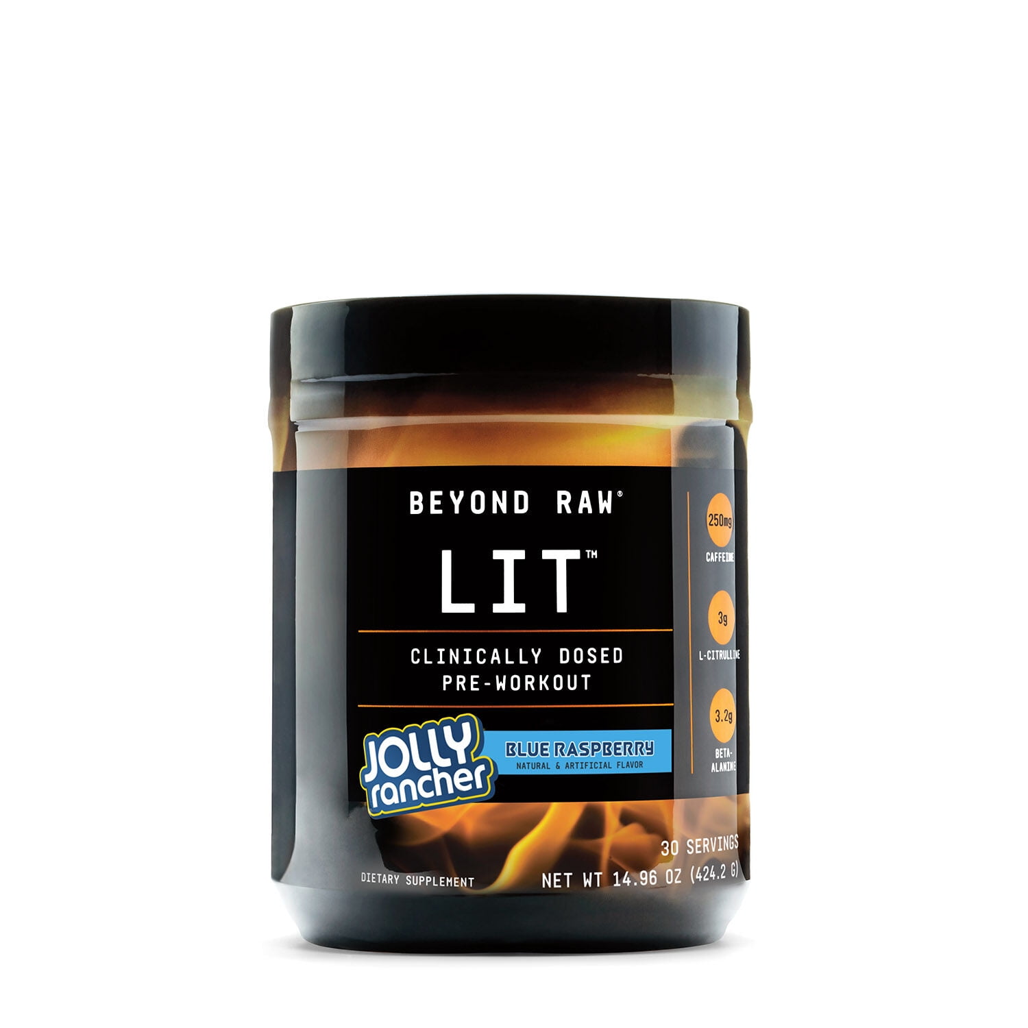 BEYOND RAW LIT | Clinically Dosed Pre-Workout Powder | Contains Caffeine, L-Citruline, and Beta-Alanine, Nitrix Oxide and Preworkout Supplement | Jolly Rancher Blue Raspberry | 30 Servings