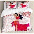 thumbnail image 1 of Boho Duvet Cover Set Queen Size, Oriental Dancer Silhouette of a Woman with Mandala Fowers Background, Decorative 3 Piece Bedding Set with 2 Pillow Shams, Pink Beige and Charcoal Grey, by Ambesonne, 1 of 3