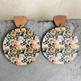 thumbnail image 4 of Colorful Flower Print Wood Round Geometric Statement Earrings Ethnic Jewelry, 4 of 8