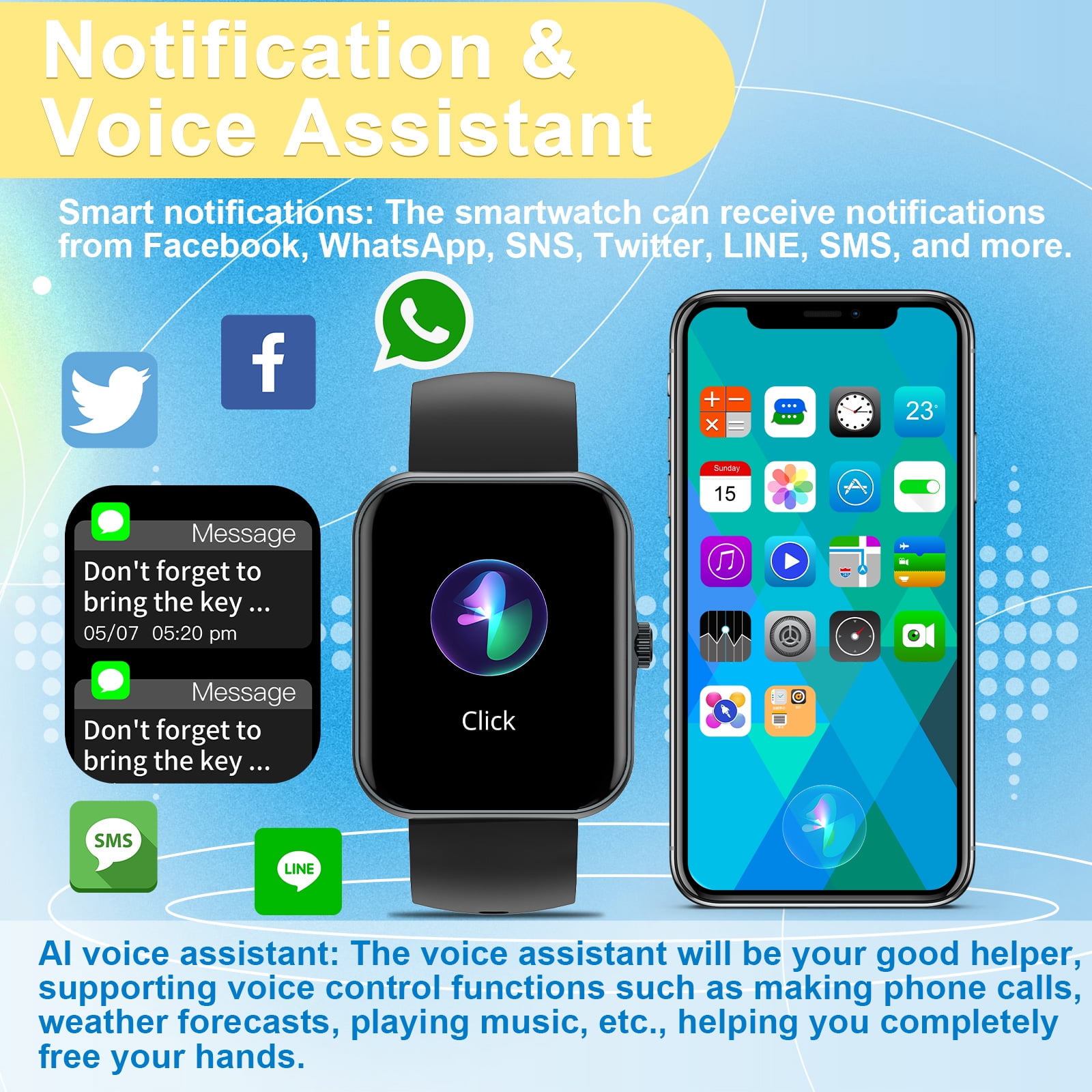 PTHTECHUS 1.83'' Smart Watch for Kids Sport Smartwatch with 37 Sports Modes DIY Watch Touchscreen Phone Calls Music Calculator Excellent Gift for Teenage(Black)