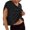 A1 Black, variant on Women's Open Back Workout Top, Short Sleeve Y2K Yoga Shirt, Athletic Slouchy Crop Tee, Casual Backless Running Gym Top for Fitness and Streetwear Black L
