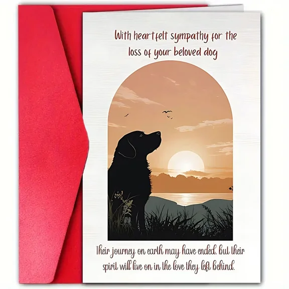 Sympathy Card for Loss of Dog – Heartfelt Condolences with Beautiful Sunset Design – Blank Inside, Envelope Included – Comforting Message for Pet Owners in Grief