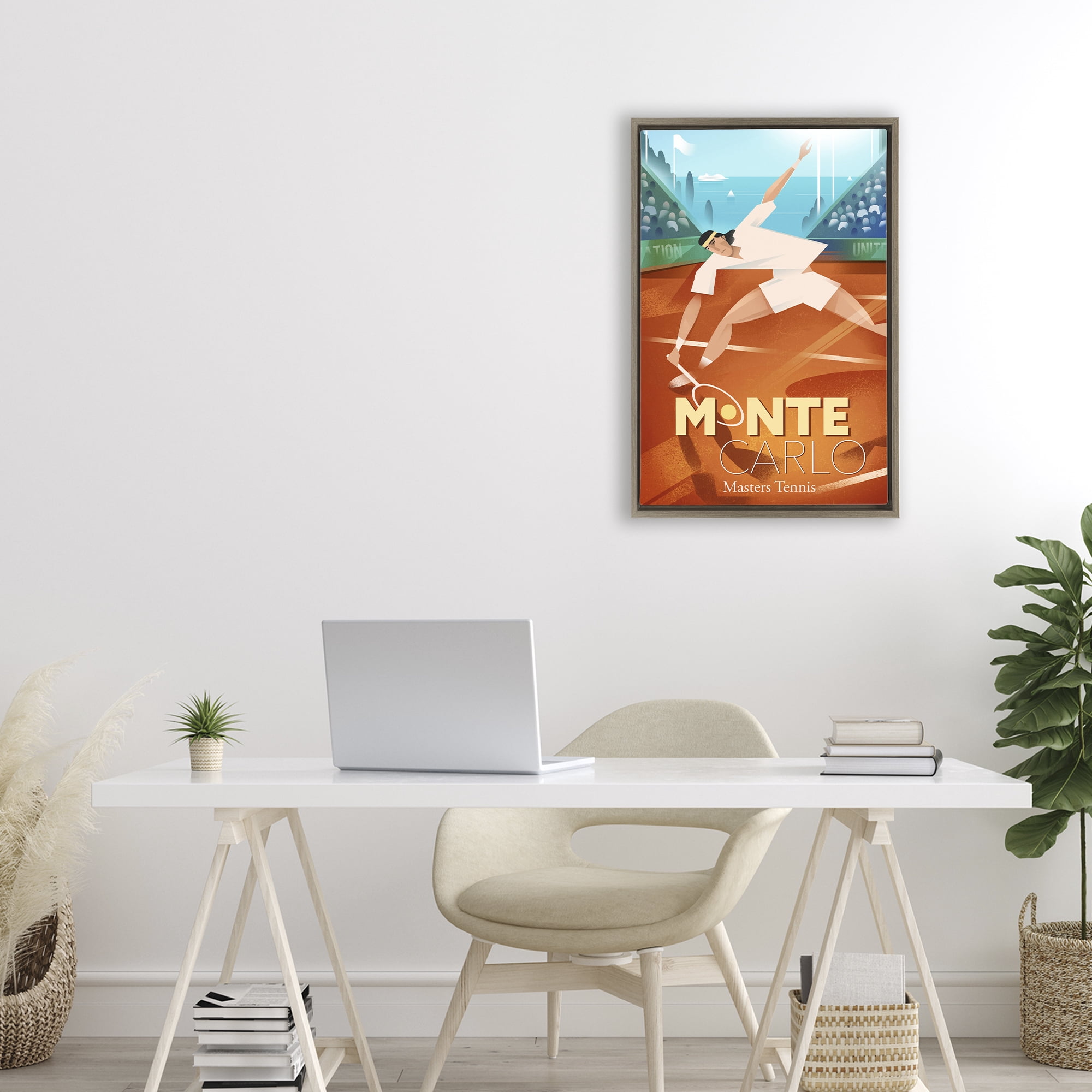 Stupell Industries Monte Carlo Masters Tennis Brown Framed Floater Canvas Wall Art, design by Martin Wickstrom