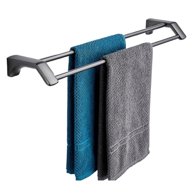 Toallero doble for baño, soporte for toallas de pared, colgador de toallas de acero inoxidable 304, gris