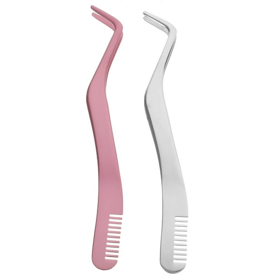 BESTOYARD Stainless Steel Eyelash Tweezers Assorted Color Ergonomic Lash Applicator 2Pcs