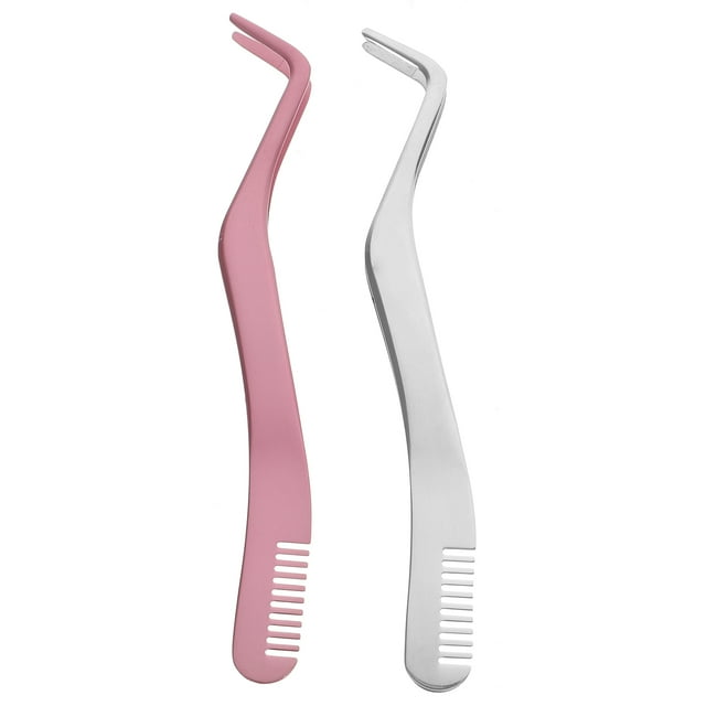 AURARMLET 2Pcs Ergonomic Eyelash Tweezer Professional Stainless Steel Lash Applicator for Makeup Use