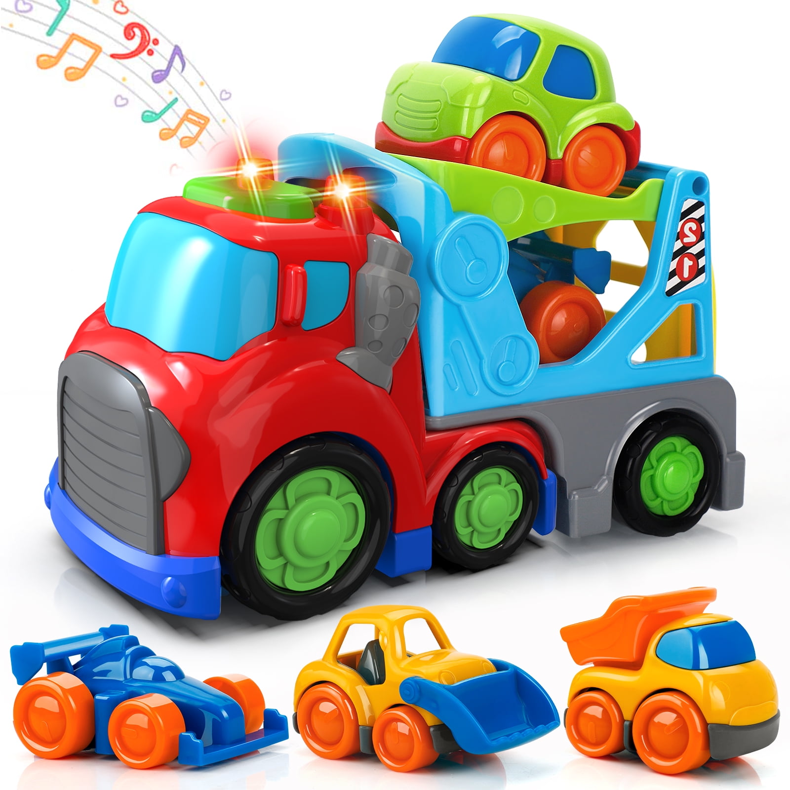 4 pcs Cars Toys for 2 3 4 5 Years Old Toddlers, Big Carrier Truck with