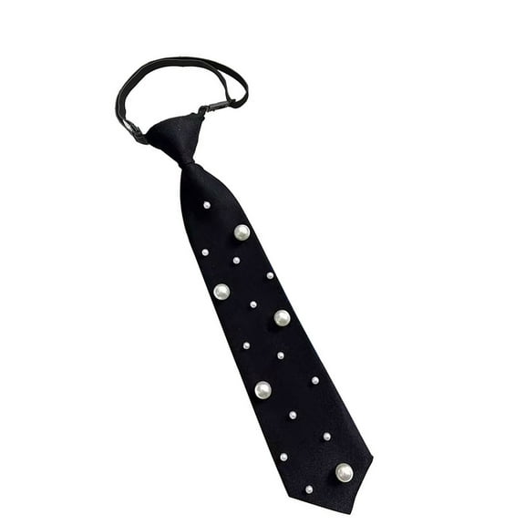 Stylish Pre Tied Necktie with Pearls Embellished For Women Polyester Without Tie Knotting Needed Formal Or Casual Wear