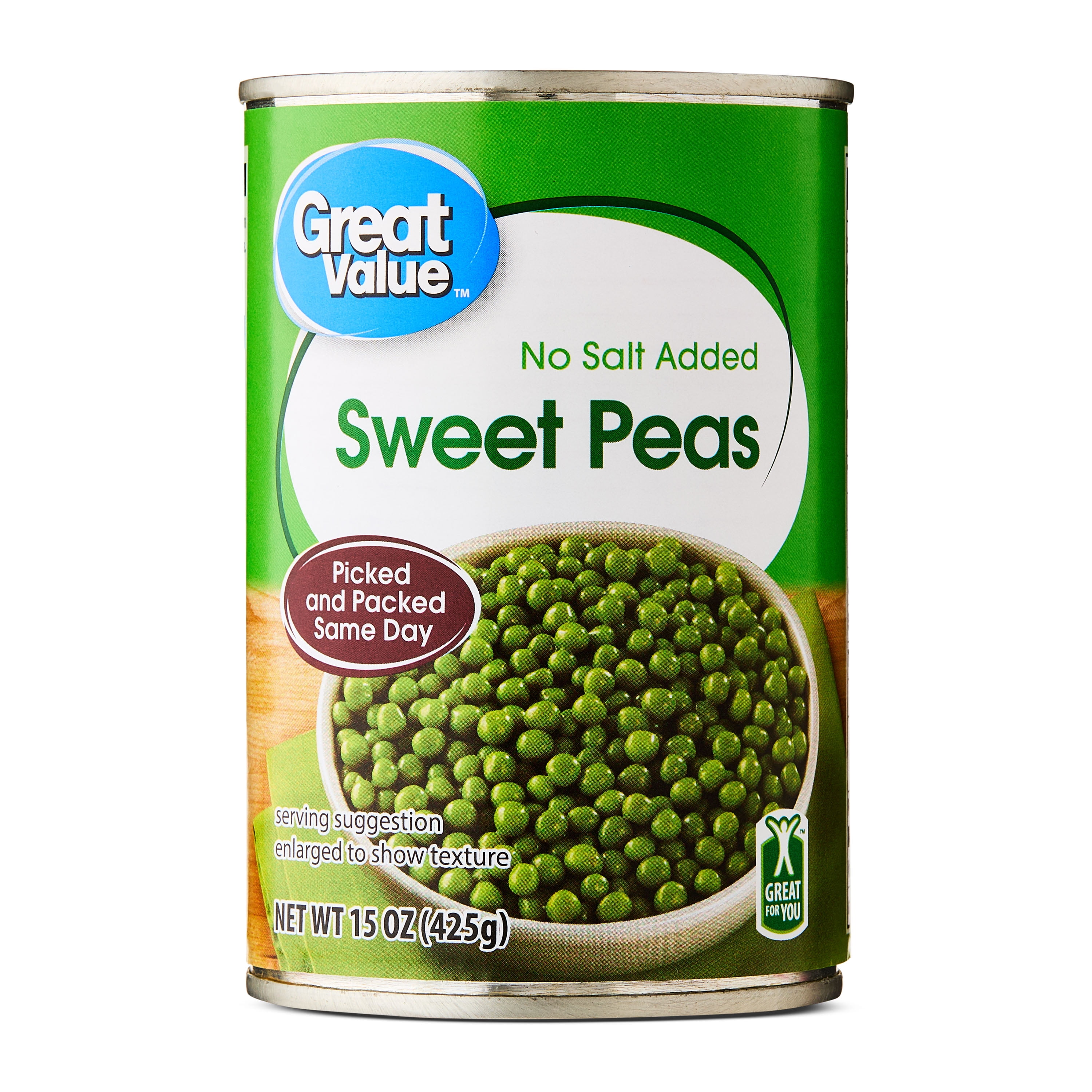 Great Value Sweet Peas 15 oz Can Farm-Fresh Frozen Vegetables