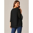 thumbnail image 4 of DARING DIVA Women's 3/4 Sleeve Chiffon Casual Crew Neck Blouses S Black, 4 of 6