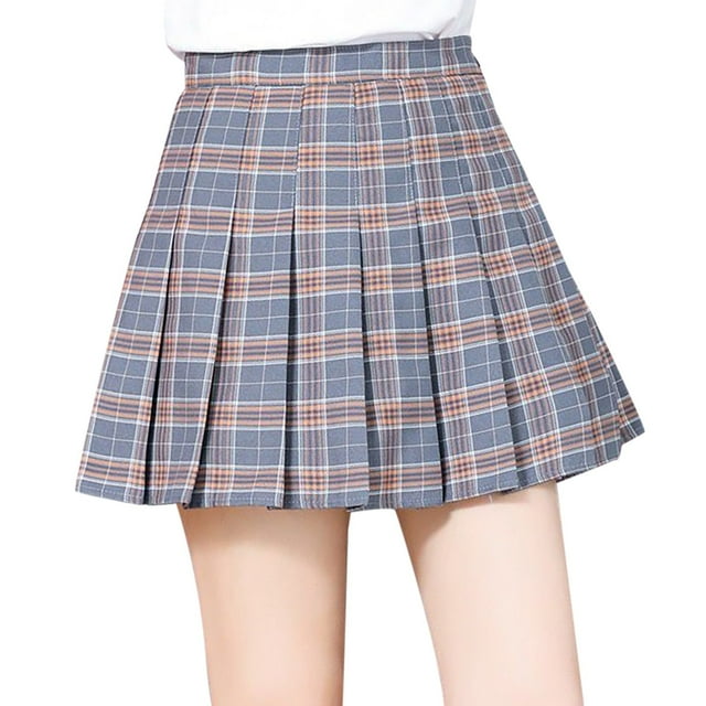 Faldas plisadas Prolriy para mujer, falda acampanada con cadena en la cintura para mujer, falda plisada a cuadros de cintura alta, faldas para mujer, marrón L