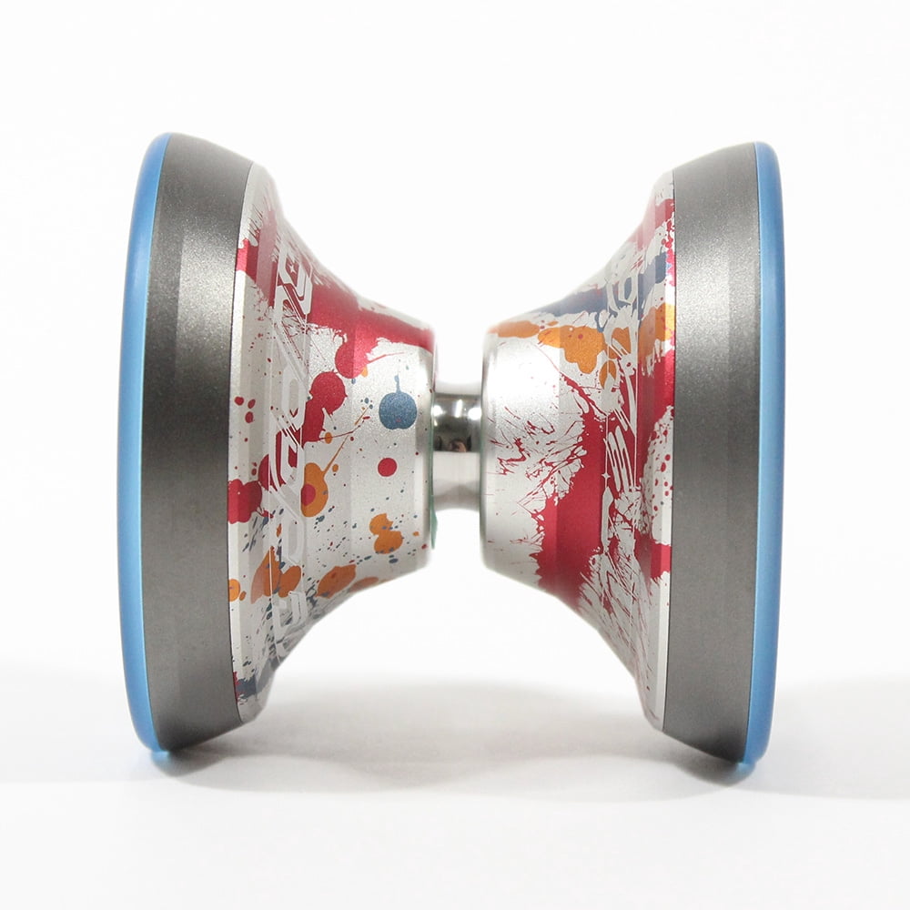 C3yoyodesign Super Scintillator Yo-Yo - Hybrid Tri-Material - Simpson Wong Signature YoYo (Silver Red Orange Gunmetal Rims Blue Rings)
