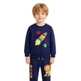 thumbnail image 7 of felwors Boys 2 Piece Outfits Long Sleeve Solid Astronaut Pattern Top and Sweatpants Fall Winter Clothing Set (Blue,6-7 Years), 7 of 7