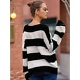 thumbnail image 4 of Women'S Striped Knitted Pullover Crew Neck Fall Winter Sweater Long Sleeve Color Block Jumper, 4 of 6